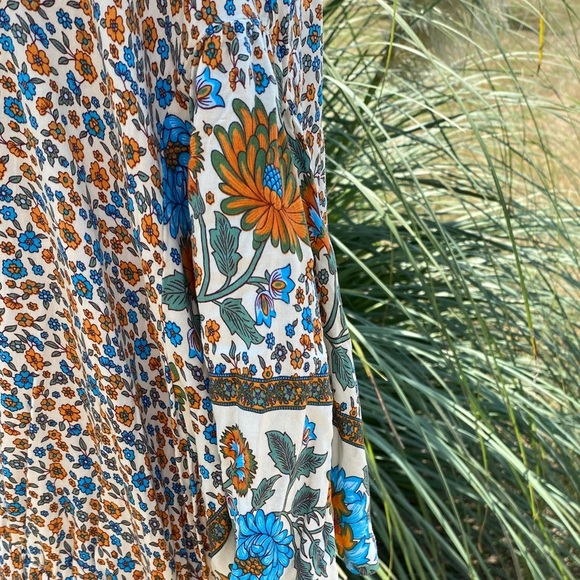 Women's Floral Bohemian Ruffle Size 26 Maxi Dress in Festive Orange and Blue - Picture 5 of 10